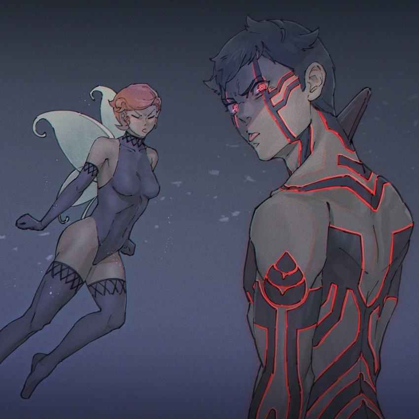 demi-fiend and pixie (shin megami tensei and 1 more) drawn by tori_(bromaticbrotrap)