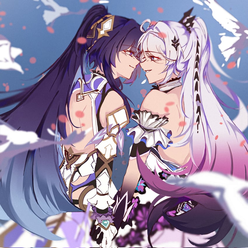 kiana kaslana and raiden mei (honkai and 1 more) drawn by fuyusayo