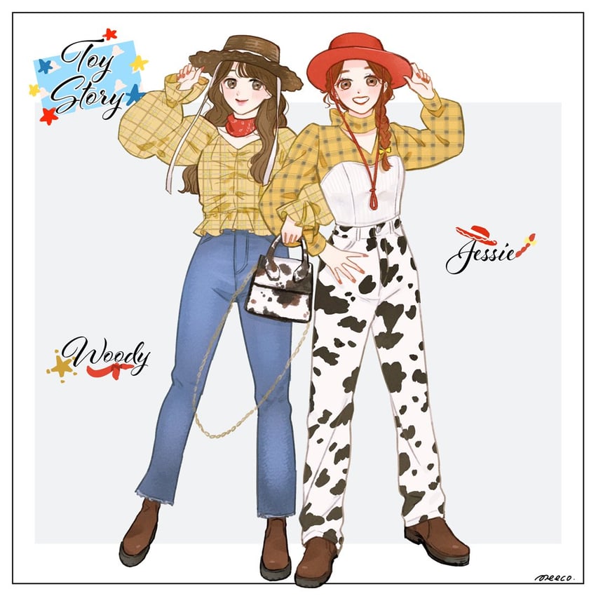 sheriff woody and jessie the yodeling cowgirl (toy story and 1 more) drawn by meecosme