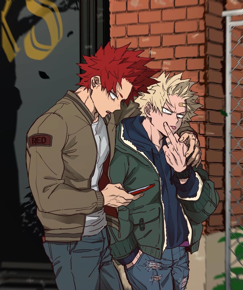 bakugou katsuki and kirishima eijiro (boku no hero academia) drawn by scallopojisan