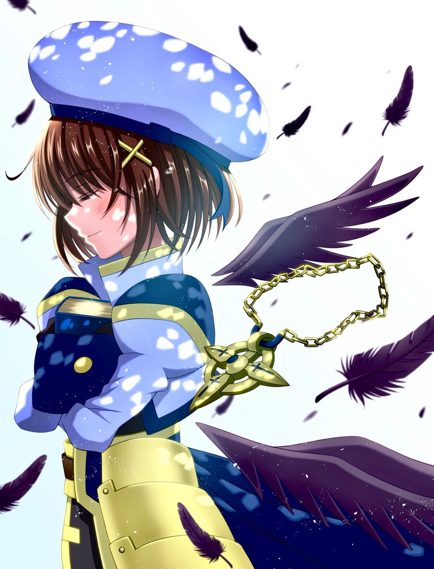 yagami hayate, schwertkreuz, and book of the azure sky (lyrical nanoha and 2 more) drawn by shokikanes