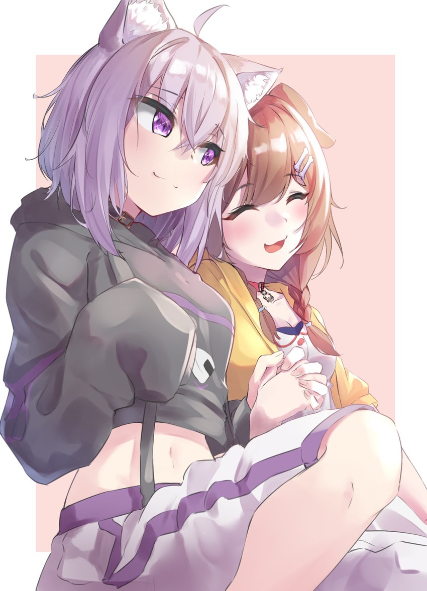 nekomata okayu and inugami korone (hololive) drawn by kurumi_tsuchi