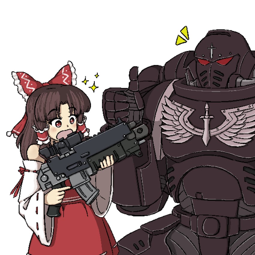 hakurei reimu and adeptus astartes (touhou and 1 more) drawn by orange_king24