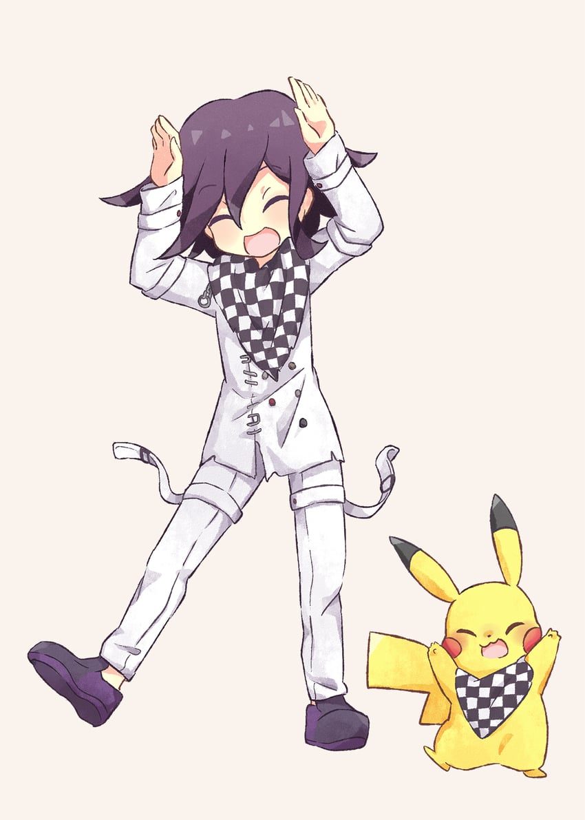 pikachu and oma kokichi (pokemon and 2 more) drawn by akasaka_(qv92612)