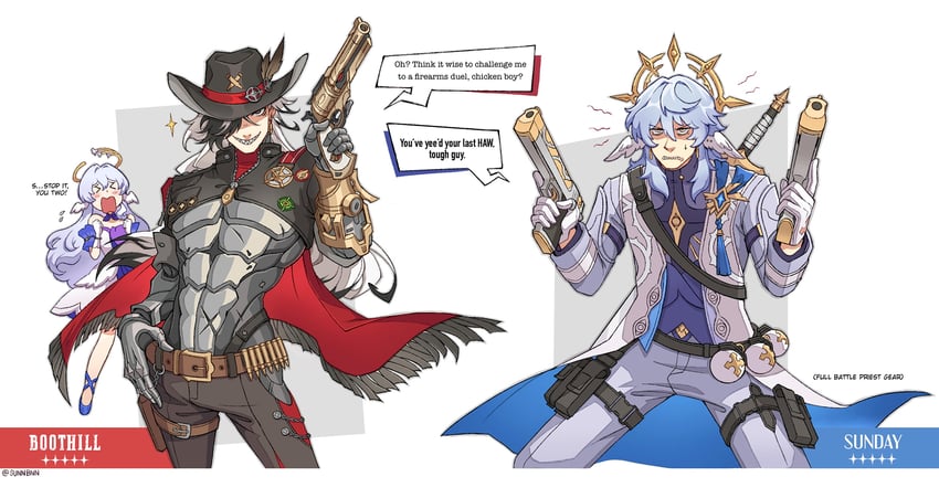 robin, sunday, and boothill (honkai and 1 more) drawn by sunnbnn
