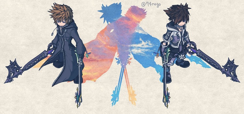 sora and roxas (kingdom hearts and 1 more) drawn by 74nogo