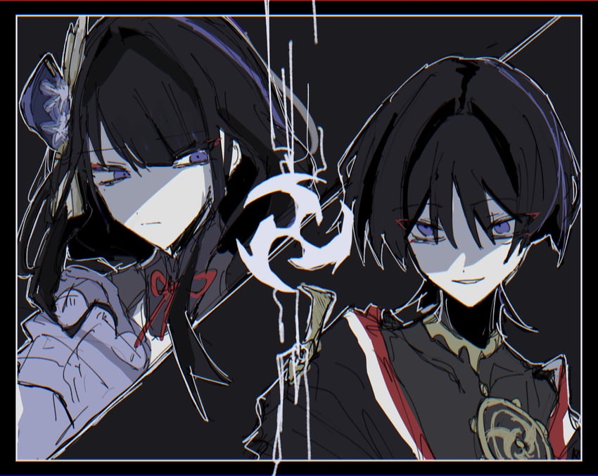 raiden shogun and scaramouche (genshin impact) drawn by y_gsss07