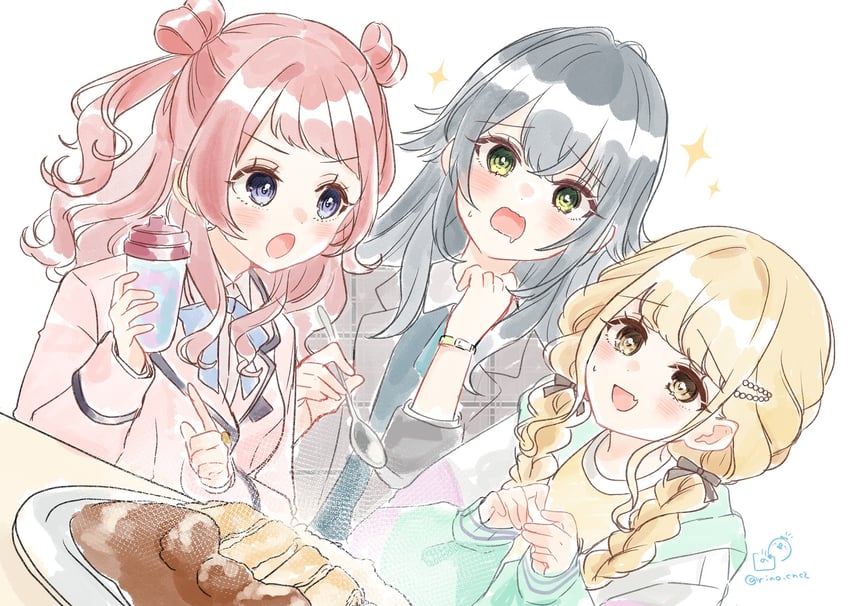 fujita kotone, hanami saki, and tsukimura temari (idolmaster and 1 more) drawn by rino_cnc