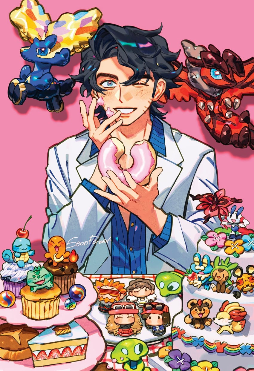 serena, bulbasaur, squirtle, charmander, calem, and 13 more (pokemon and 1 more) drawn by seonforest