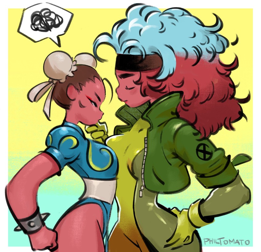 chun-li and rogue (street fighter and 5 more) drawn by philtomato