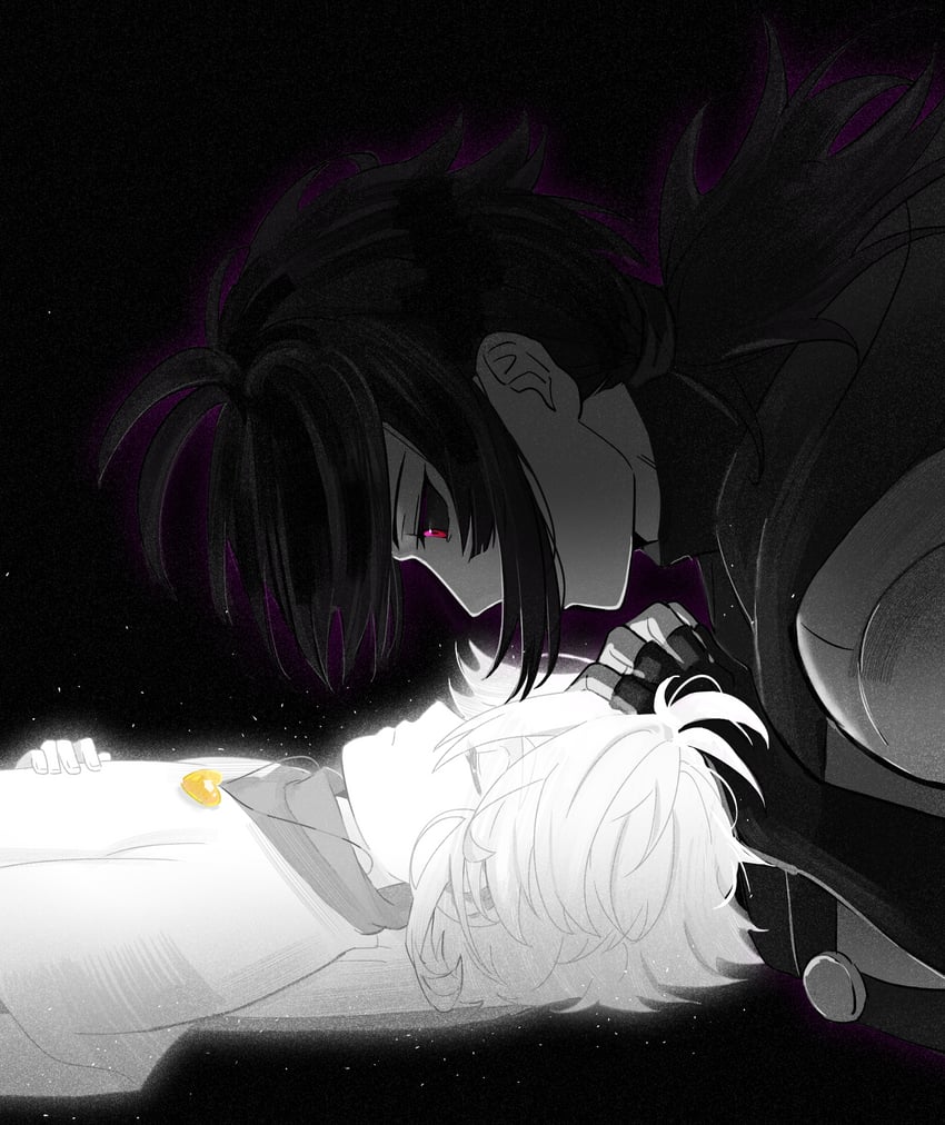 frisk and chara (undertale and 1 more) drawn by hanbaobaobaozhu
