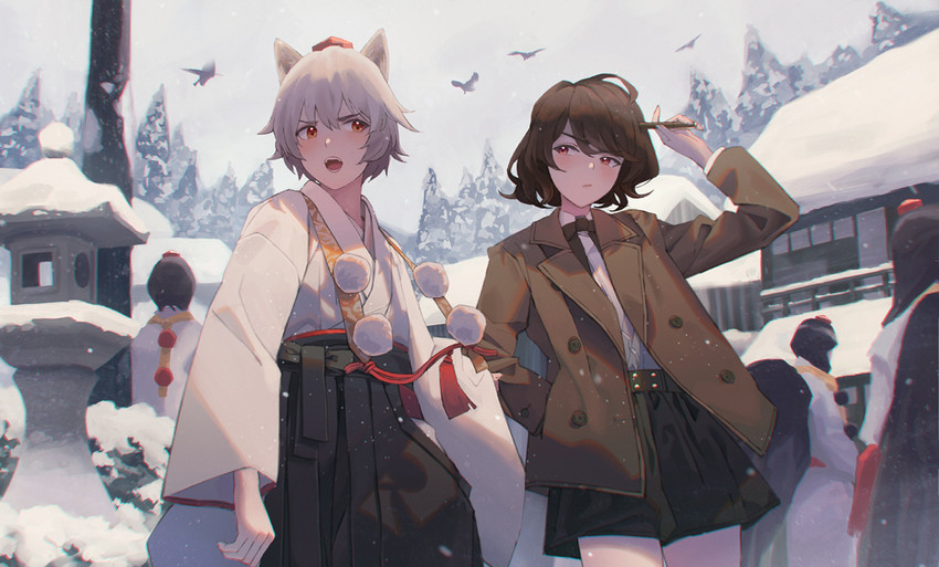 shameimaru aya and inubashiri momiji (touhou) drawn by maachi_(fsam4547)