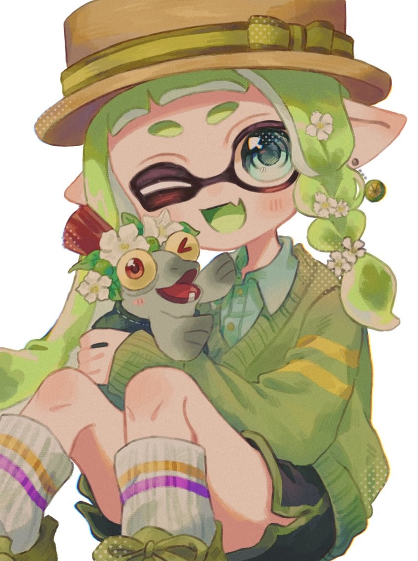 inkling player character, inkling girl, and smallfry (splatoon and 1 more) drawn by ochocho2828