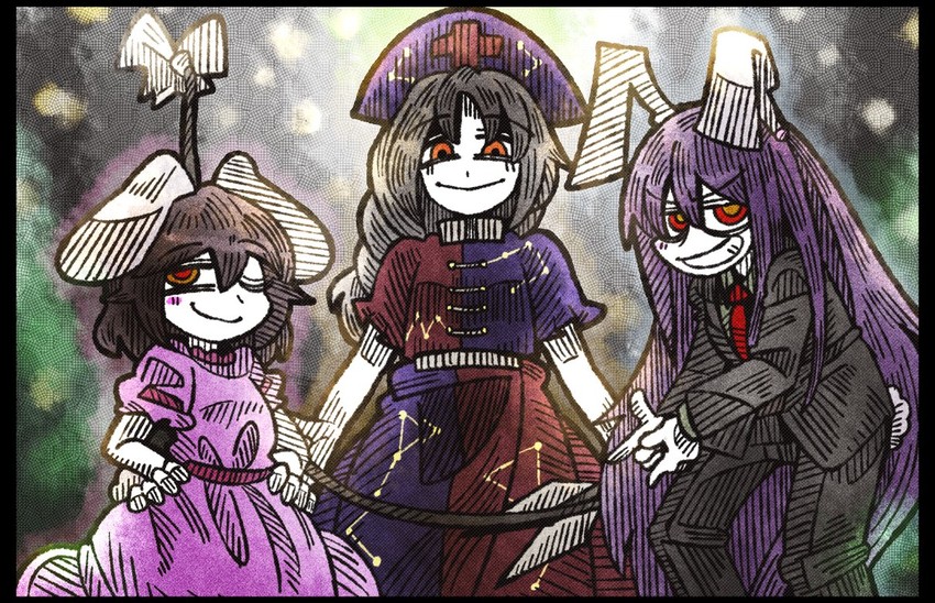 reisen udongein inaba, inaba tewi, and yagokoro eirin (touhou) drawn by suenari_(peace)