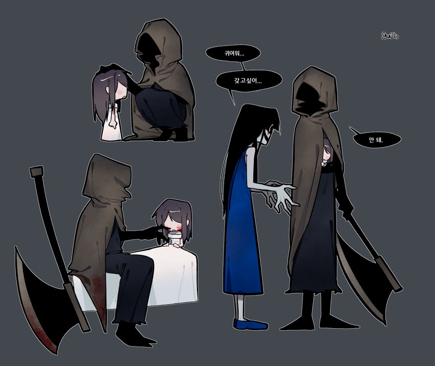 heroine, mr. hood, and ms. blue-clad (homicipher) drawn by ui2ko
