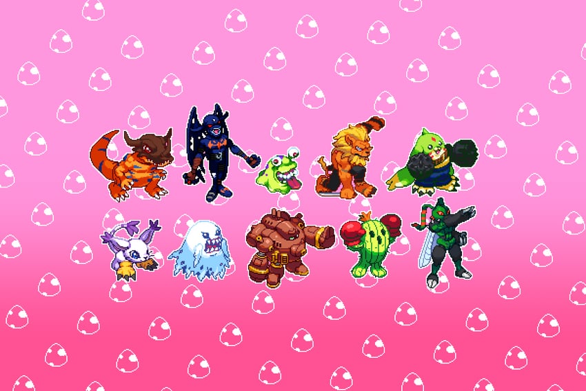 tailmon, greymon, togemon, numemon, leomon, and 5 more (digimon and 1 more) drawn by ticosanchezz
