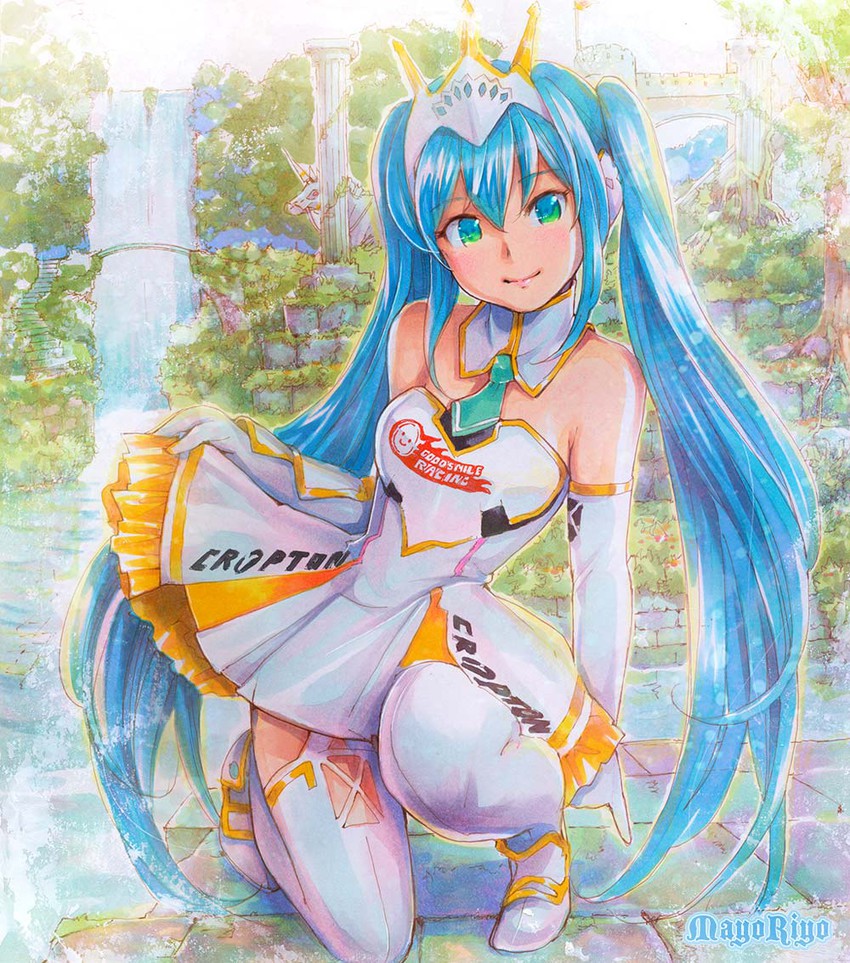 hatsune miku and racing miku (vocaloid and 2 more) drawn by mayo_riyo