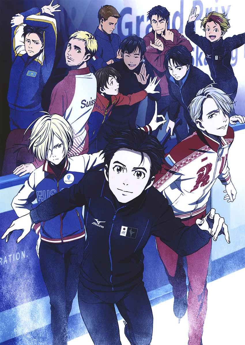 katsuki yuuri, viktor nikiforov, yuri plisetsky, phichit chulanont, otabek altin, and 6 more (yuri!!! on ice) drawn by hiramatsu_tadashi