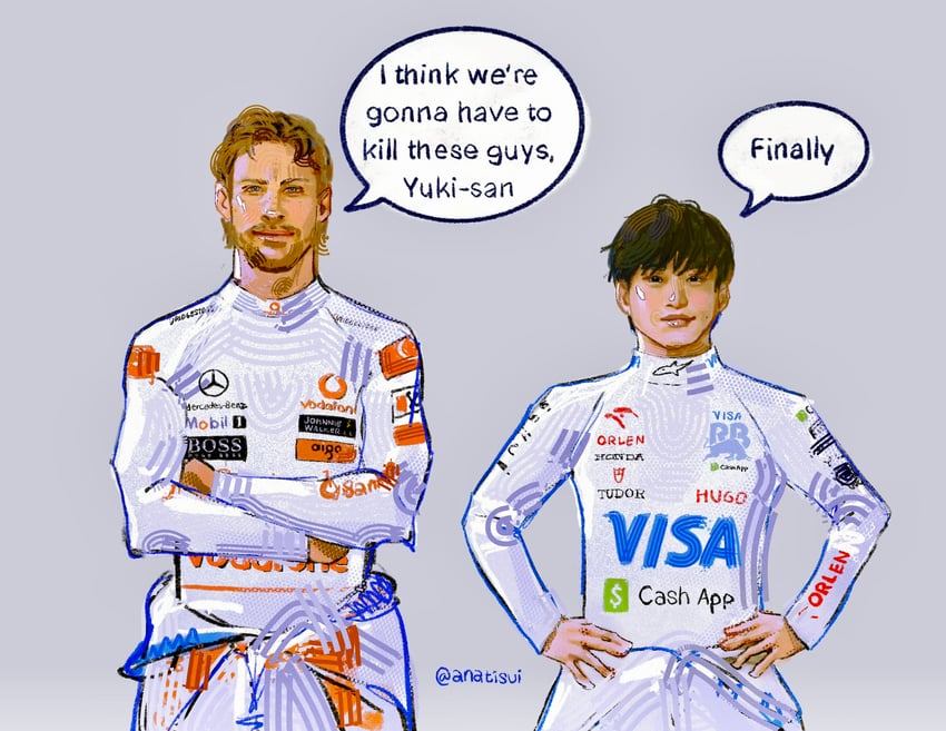 tsunoda yuuki and jenson button (real life and 2 more) drawn by rye_(anatisui)