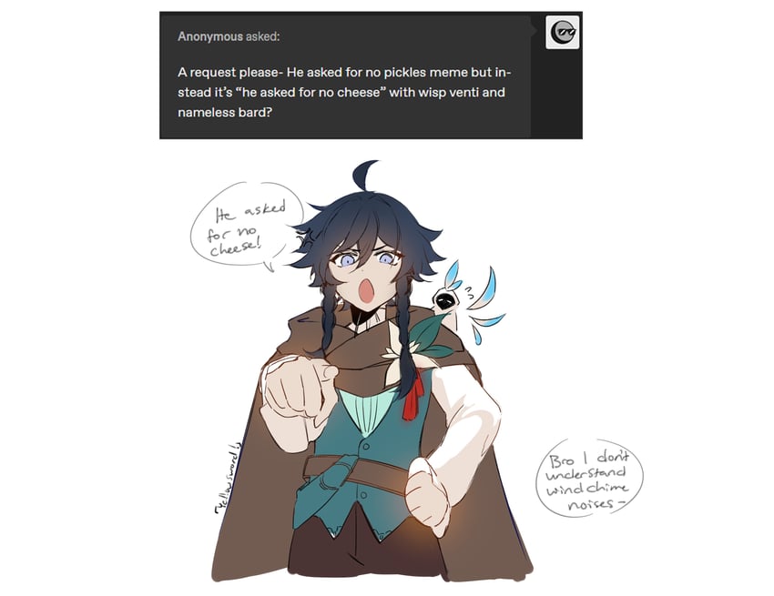 venti, barbatos, and nameless bard (genshin impact) drawn by daytodayventi