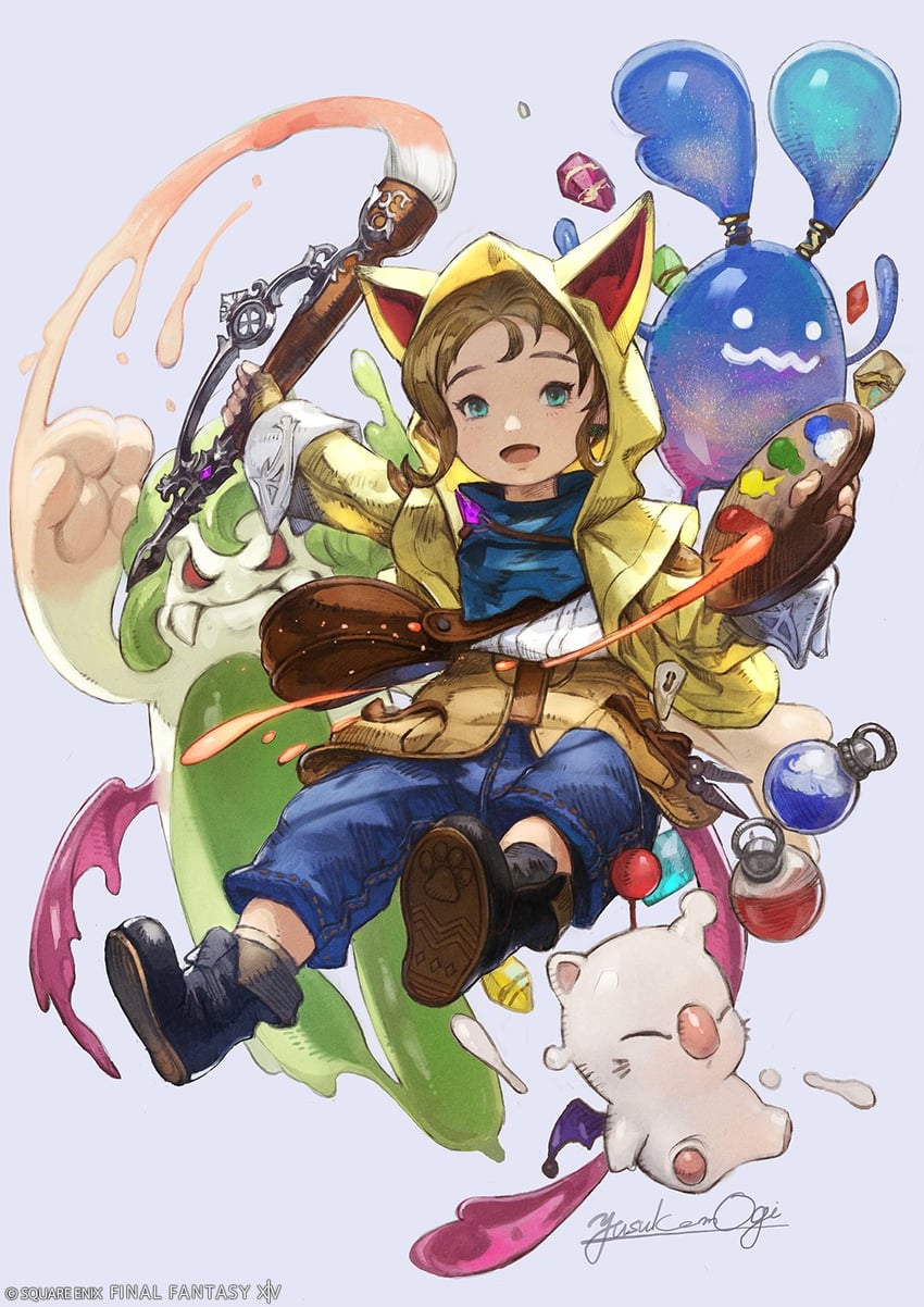 moogle, krile baldesion, pictomancer, and spriggan (final fantasy and 1 more) drawn by mogi_yuusuke