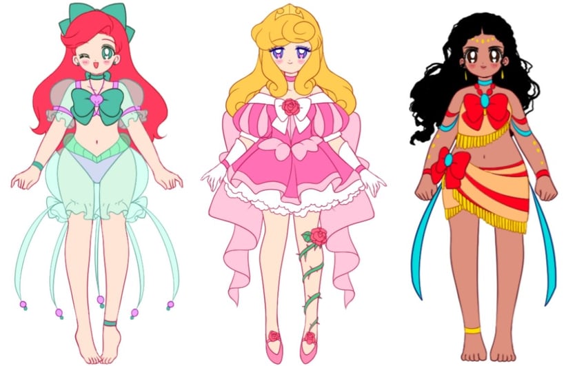 ariel, aurora, and moana waialiki (disney and 3 more) drawn by honeymoonpetal