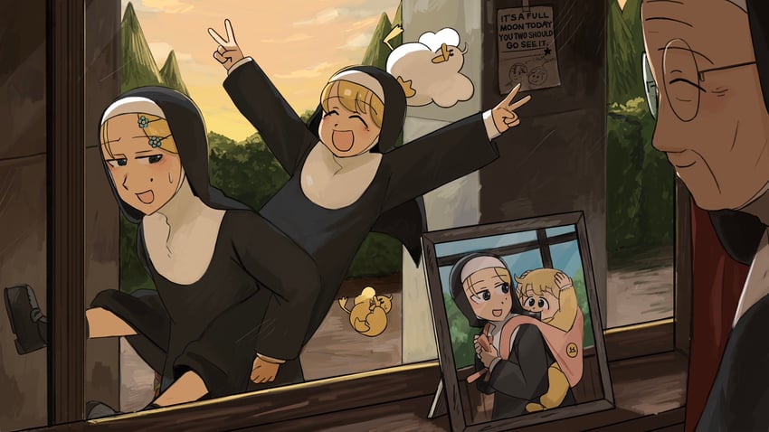 clumsy nun, strict nun, and mother superior (little nuns) drawn by diva_(hyxpk)