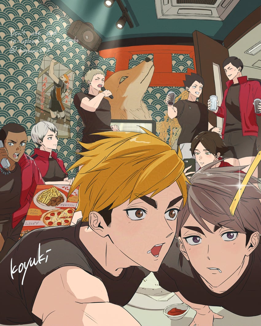 hinata shouyou, miya atsumu, miya osamu, kita shinsuke, suna rintarou, and 4 more (haikyuu!!) drawn by yakomo002