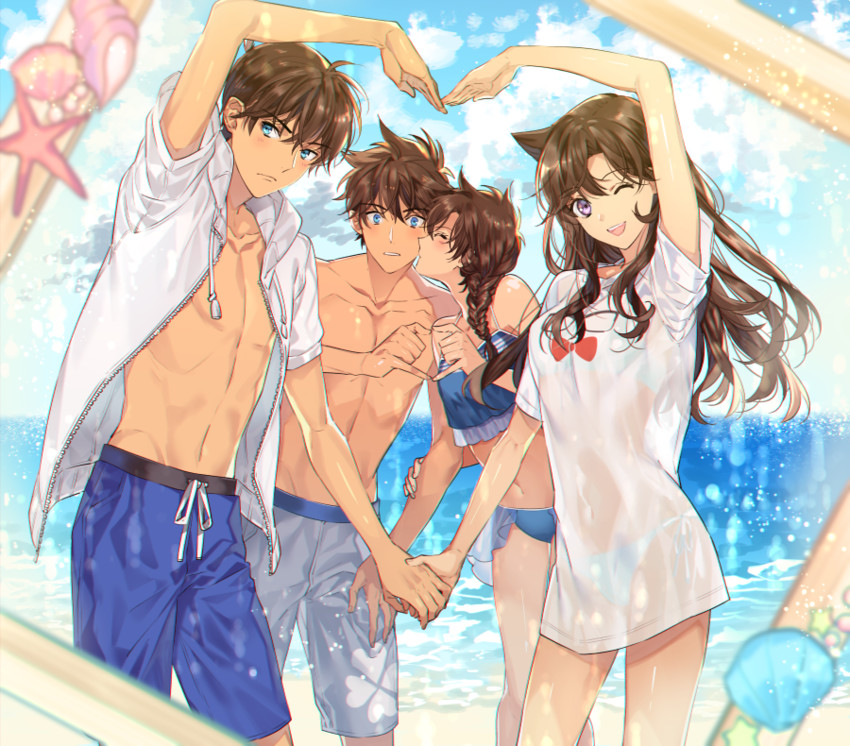 mouri ran, kudou shin'ichi, kuroba kaito, and nakamori aoko (meitantei conan and 1 more) drawn by ro-a