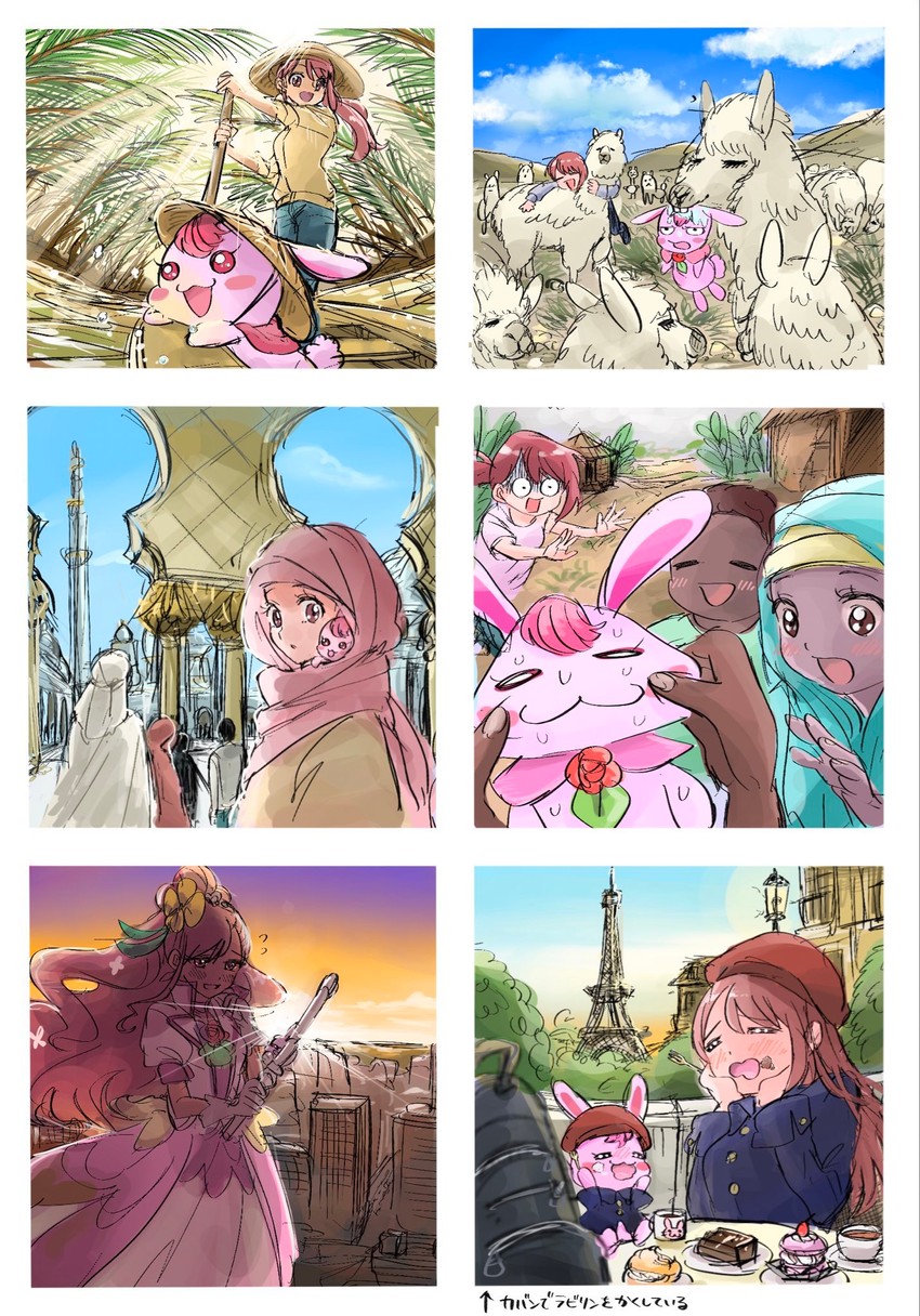hanadera nodoka, cure grace, and rabirin (precure and 1 more) drawn by pre221b