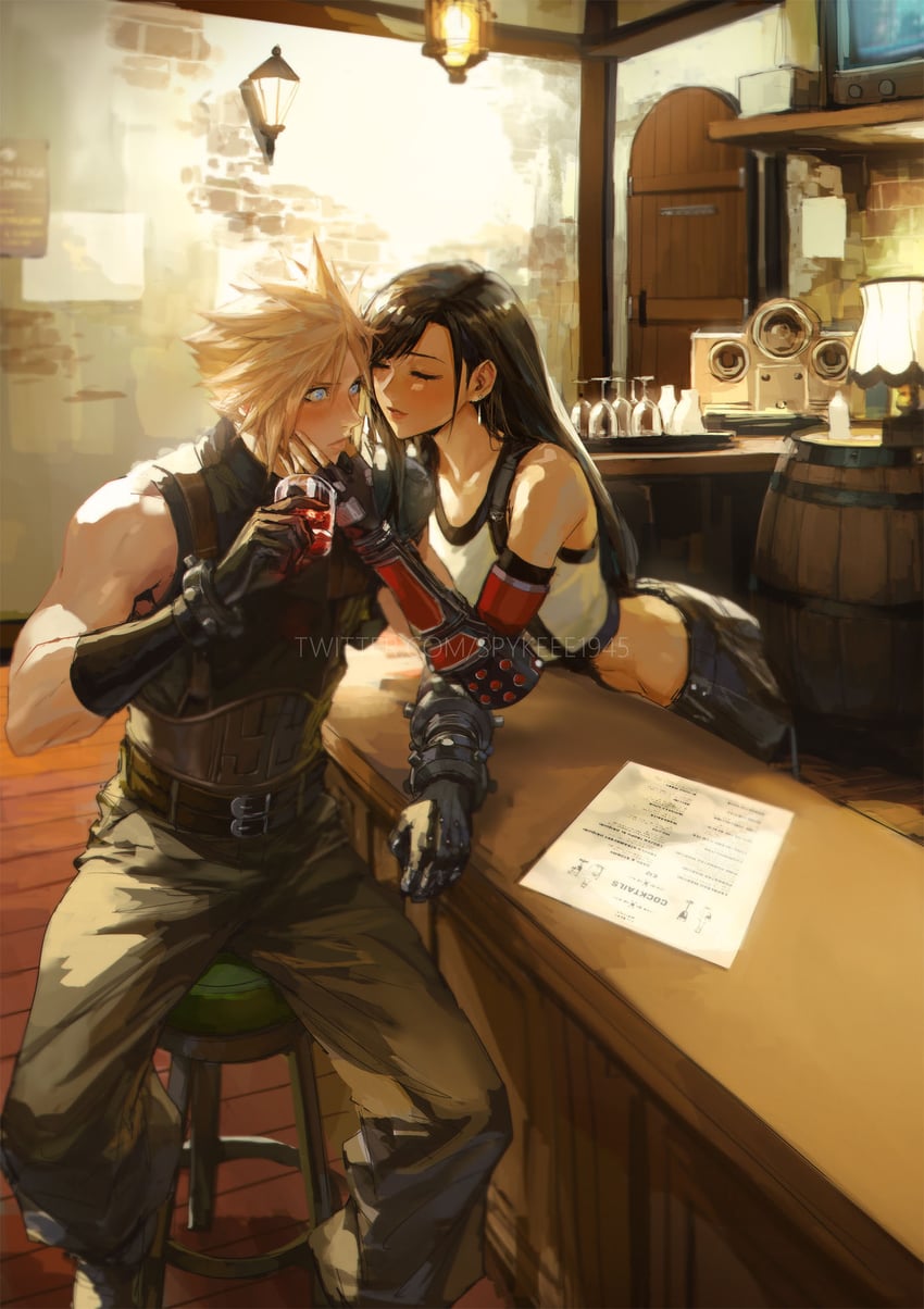 tifa lockhart and cloud strife (final fantasy and 2 more) drawn by spykeee