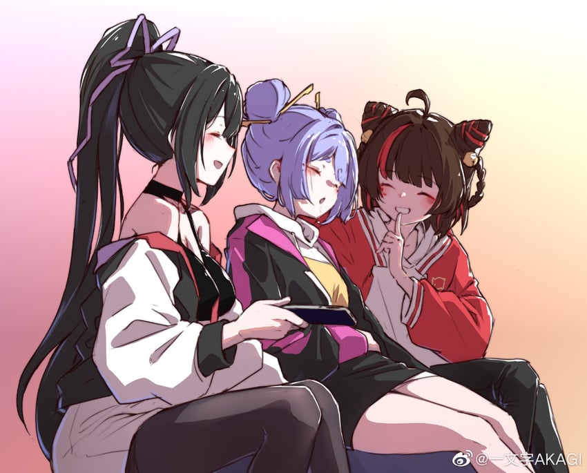 azusa, nanami, and kero (nijisanji and 2 more) drawn by yiwenzi_akagi