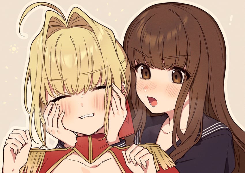 nero claudius and kishinami hakuno (fate and 2 more) drawn by karokuchitose