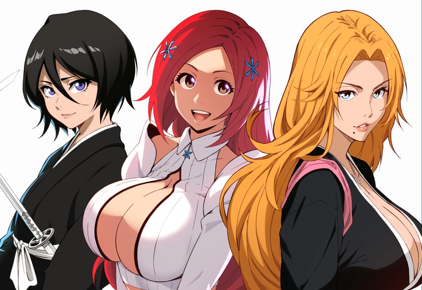kuchiki rukia, inoue orihime, and matsumoto rangiku (bleach and 1 more) drawn by stayaliveplz