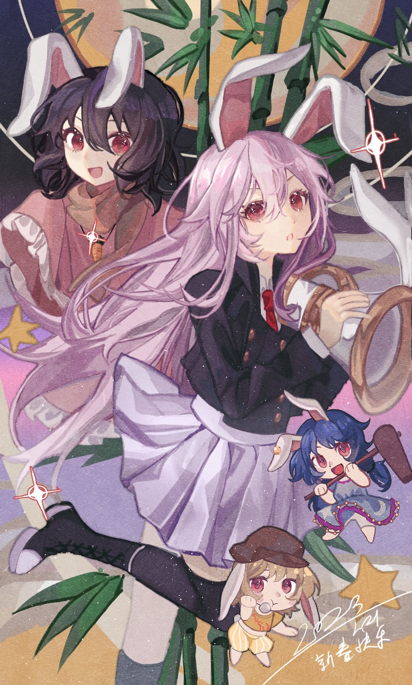 reisen udongein inaba, inaba tewi, seiran, and ringo (touhou) drawn by coumibuzzbuzz