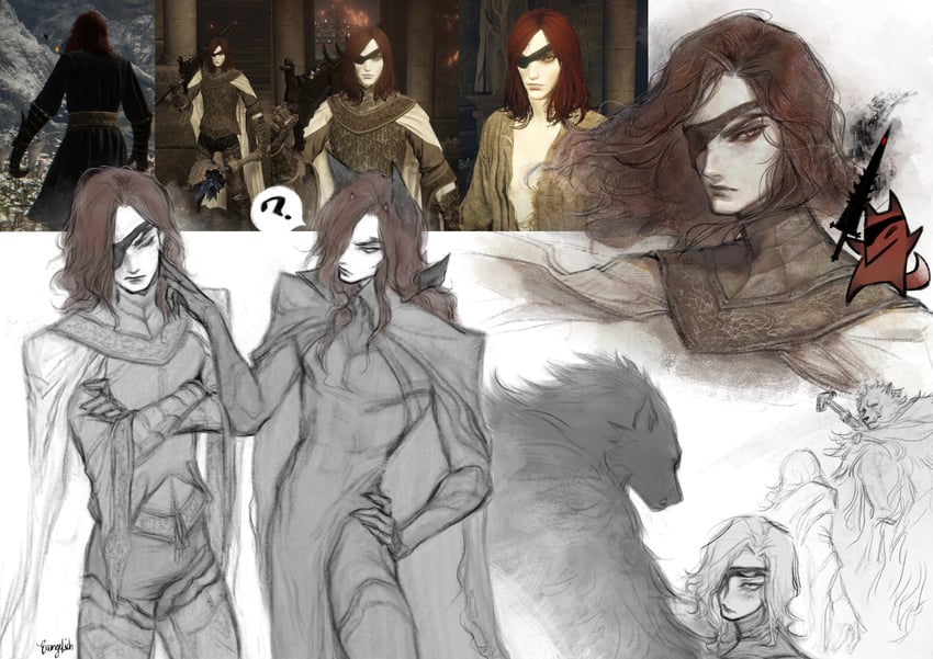 tarnished, blaidd the half-wolf, and renard beauchene (original and 1 more) drawn by nat_the_lich