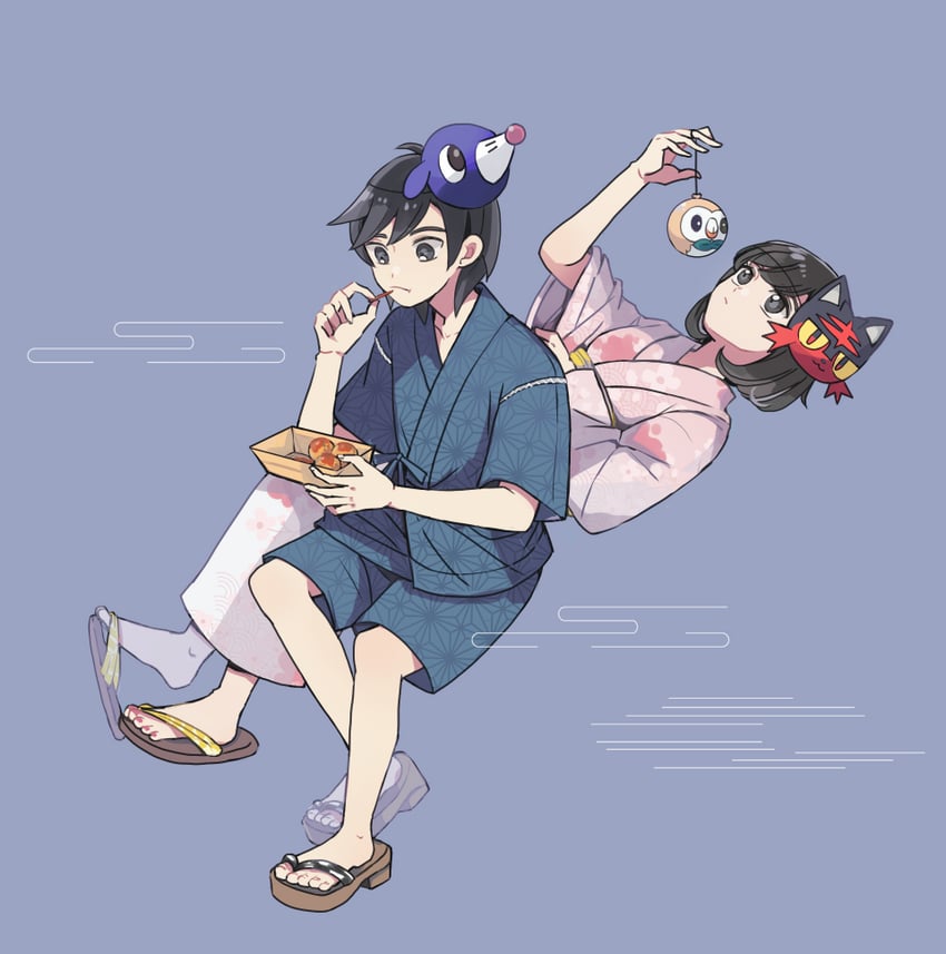 selene, rowlet, elio, popplio, and litten (pokemon and 1 more) drawn by atsumi_yoshioka