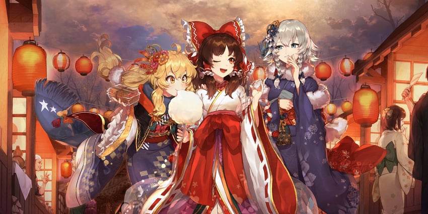 hakurei reimu, kirisame marisa, and izayoi sakuya (touhou and 1 more) drawn by hitoto