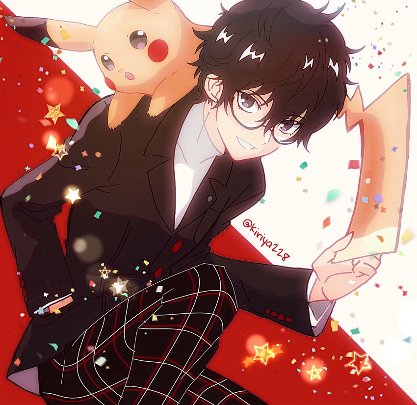 pikachu and amamiya ren (pokemon and 3 more) drawn by kiriya_(552260)