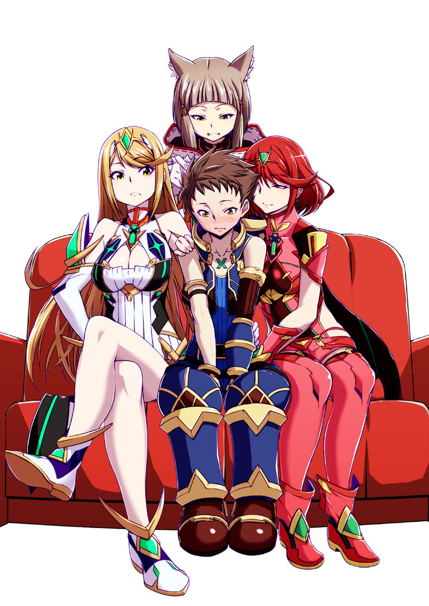 pyra, mythra, nia, and rex (xenoblade chronicles and 1 more) drawn by k-you_(hikarininare)