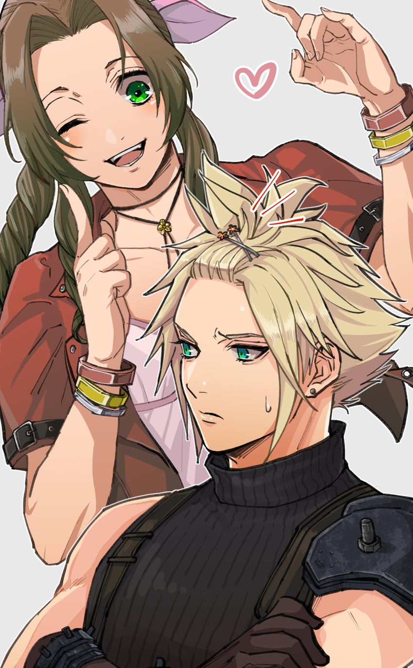 cloud strife and aerith gainsborough (final fantasy and 2 more) drawn by beckey9415