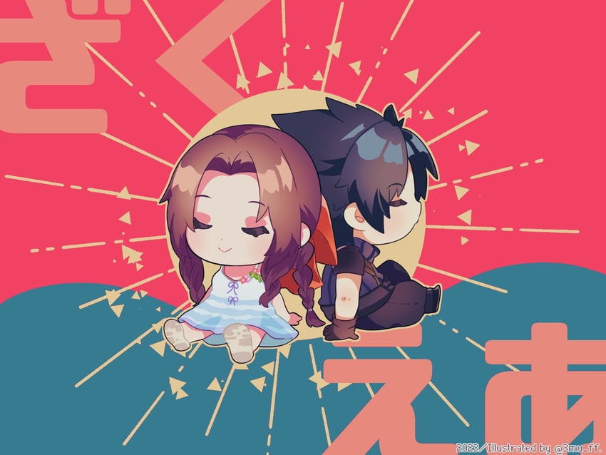 aerith gainsborough and zack fair (final fantasy and 2 more) drawn by 3mu_ff