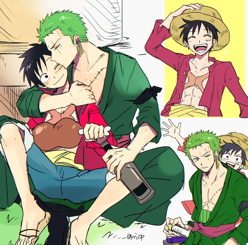 monkey d. luffy and roronoa zoro (one piece) drawn by yayoi_(yyi_op)