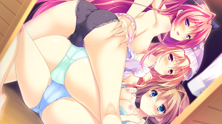 kojima arisu, kojima neneko, and carrot lu angora (kanojo ga ore ni kureta mono. ore ga kanojo ni ageru mono.) drawn by shiratama_(shiratamaco)