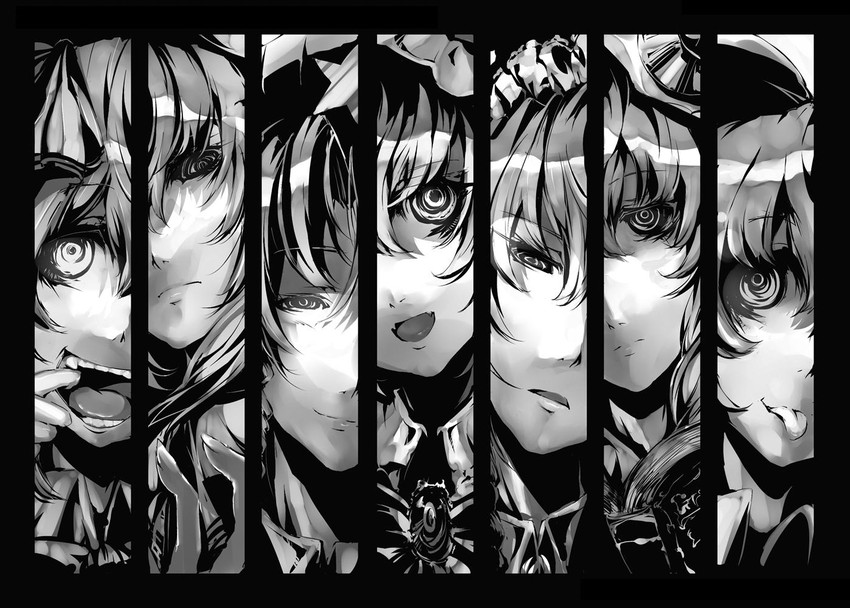 remilia scarlet, flandre scarlet, izayoi sakuya, cirno, patchouli knowledge, and 2 more (touhou and 1 more) drawn by neichiru