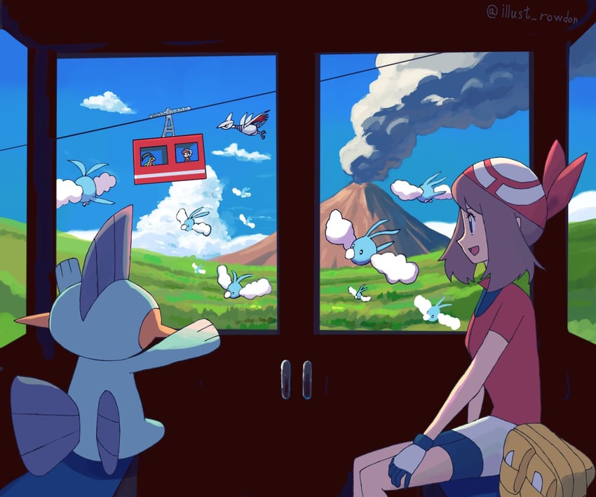 may, brendan, swablu, skarmory, grovyle, and 1 more (pokemon and 1 more) drawn by rowdon