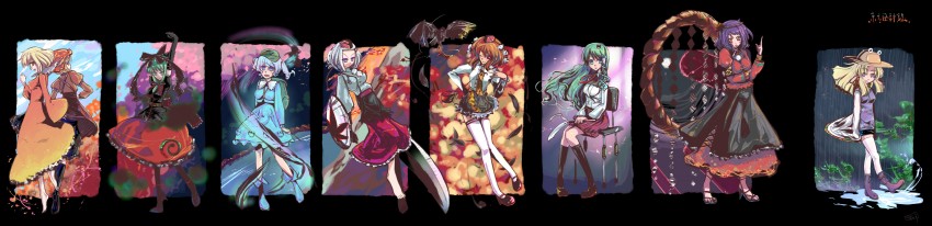 kochiya sanae, shameimaru aya, inubashiri momiji, moriya suwako, kawashiro nitori, and 4 more (touhou and 1 more) drawn by nichimatsu_seri