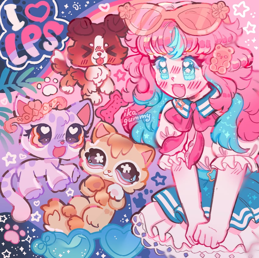 lps shorthair 933, lps kitten 870, and lps collie 1542 (original and 1 more) drawn by glowsu