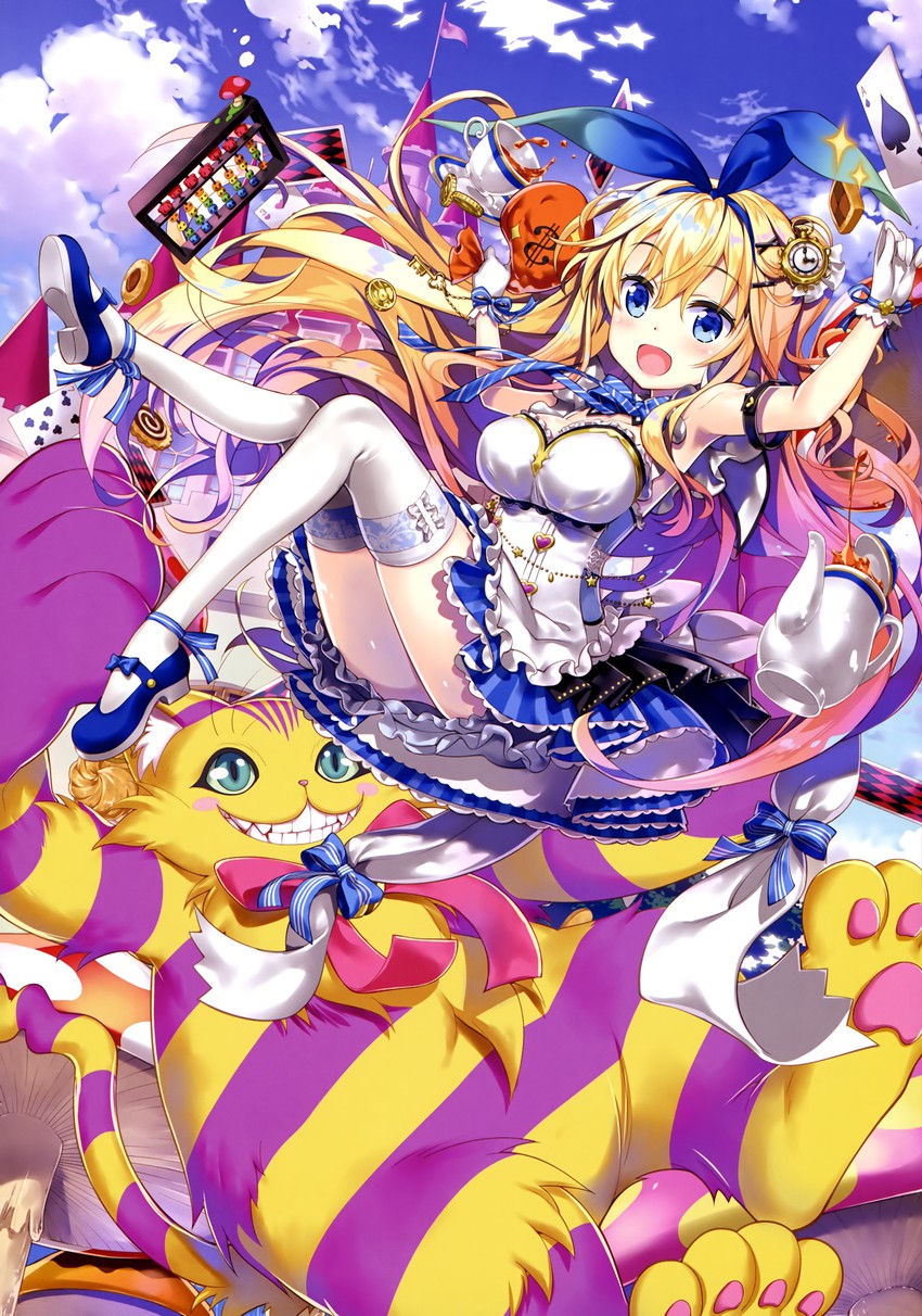 alice and cheshire cat (alice's adventures in wonderland) drawn by fujima_takuya