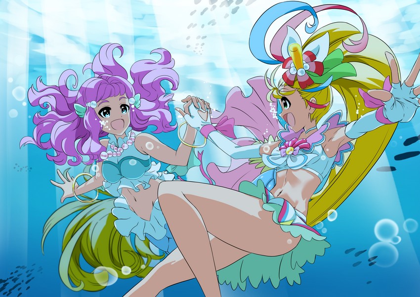 laura la mer, natsuumi manatsu, and cure summer (precure and 1 more) drawn by okayu_(joneydcd)